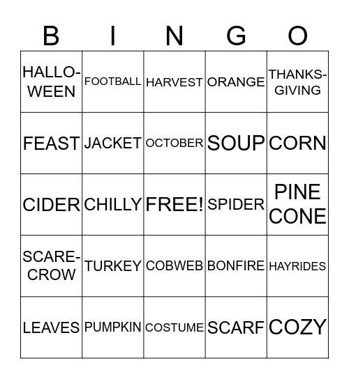 FALL BINGO! Bingo Card