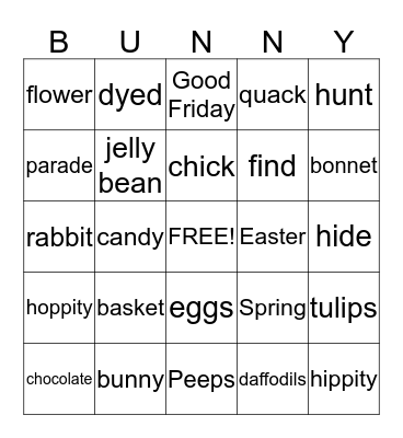 Here's comes Peter Cottontail! Bingo Card