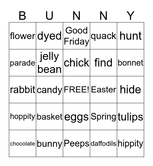 Here's comes Peter Cottontail! Bingo Card