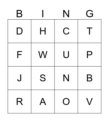 Capital Letter Bingo  Bingo Card