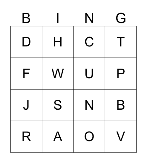 Capital Letter Bingo  Bingo Card