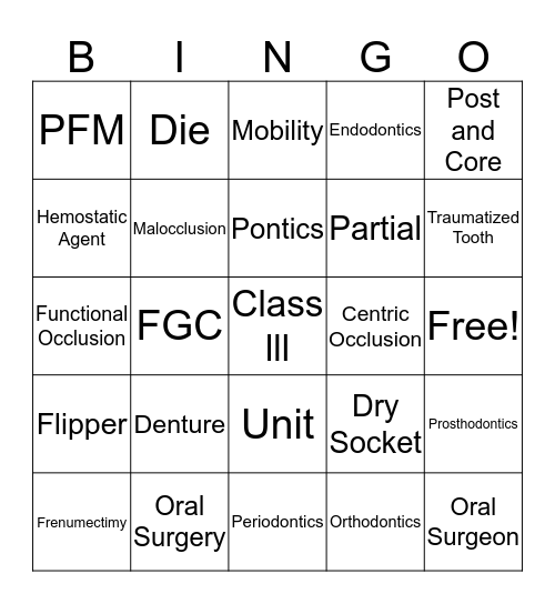 Chairside Specialitys Bingo Card