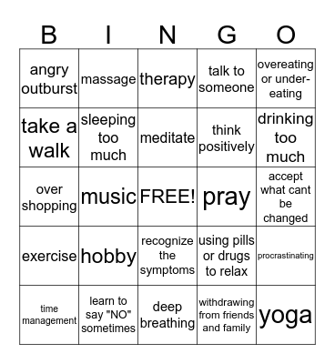 Stress Management Bingo Card