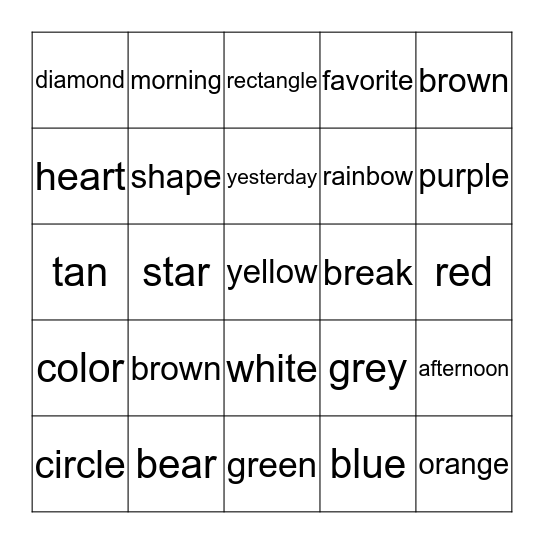 Week 5 Vocab Review Bingo Card