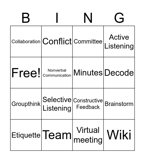 Collaboration, Communication, and Etiquette Bingo Card