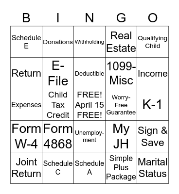 JACKSON HEWITT Bingo Card