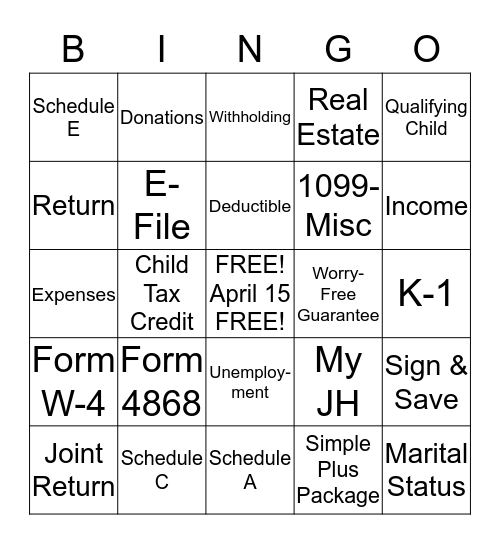 JACKSON HEWITT Bingo Card