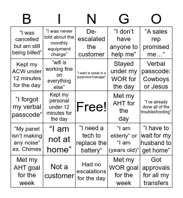 The Fix-its Bingo Card