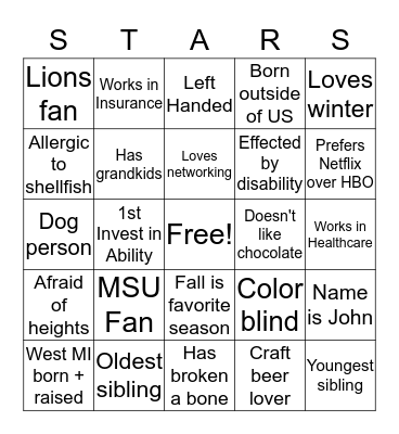 INVEST IN ABILITY 2019 Bingo Card