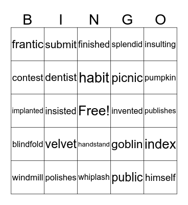 Multisyllable Closed Words Bingo Card