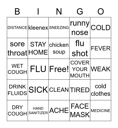 FLU AND COLD Bingo Card