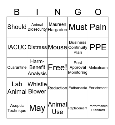 AAALAC Bingo Card