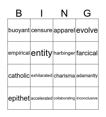 Vocabulary Review Bingo Card