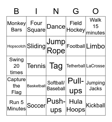 RECESS BINGO Card