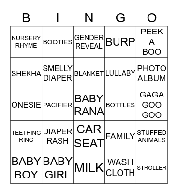 BABY RANA BINGO Card