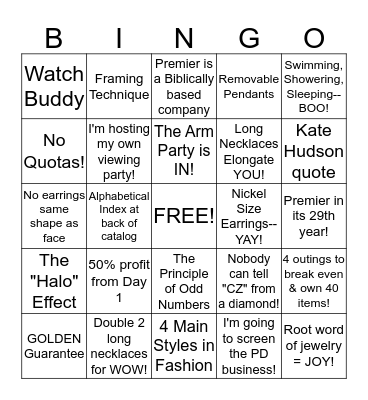 BLINGO! Bingo Card