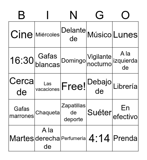 Unidad 3: Repaso Bingo Card