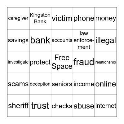 Kingston Bank - Elder Awareness Bingo Card
