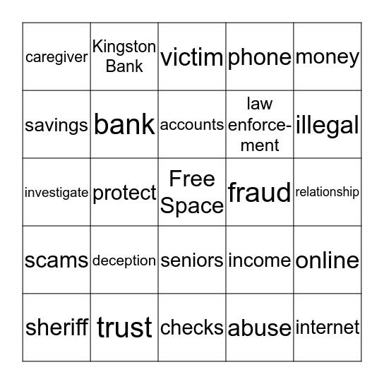 Kingston Bank - Elder Awareness Bingo Card