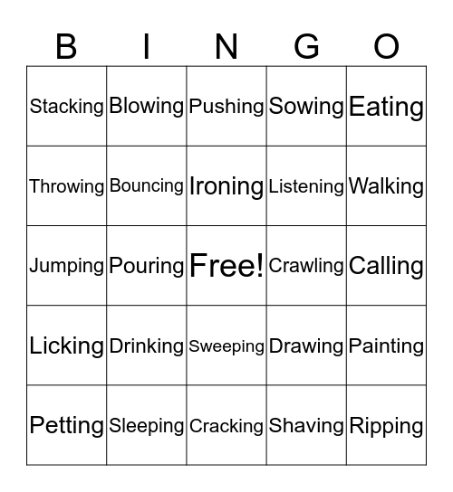 VERB BINGO Card