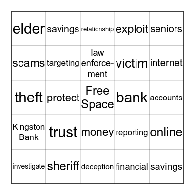 Kingston Bank - Elder Awareness Bingo Card