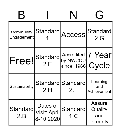 Get to Know Accreditation Bingo Card