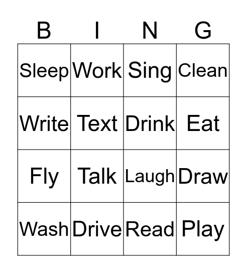 Activities/Chores Bingo Card
