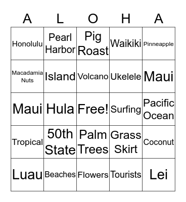 All About Hawaii Bingo Card