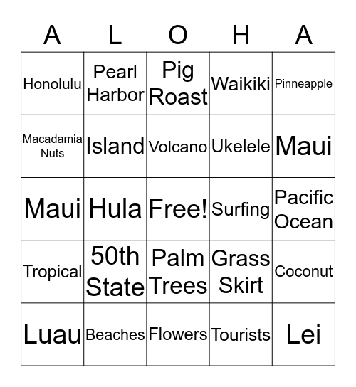All About Hawaii Bingo Card