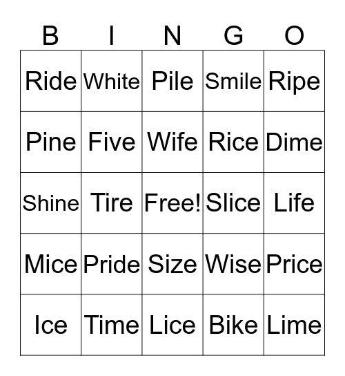 Long /i/ Sound  Bingo Card