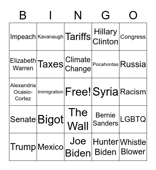 Politcal Shots Bingo Card