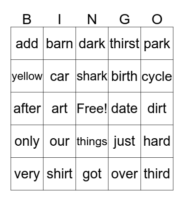 Spelling Words Bingo Card