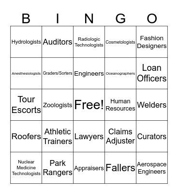 Career Exploration Bingo Card