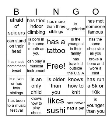 Find Someone Who.... Bingo Card