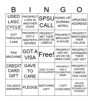 Phonathon Bingo Card