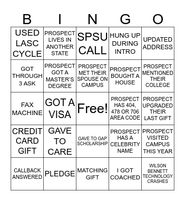 Phonathon Bingo Card