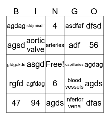 Cardiovascular System Bingo Card