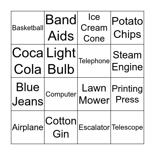 Inventors and Inventions Bingo Card