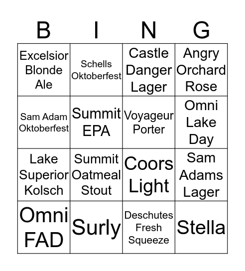 Beer Bingo Card