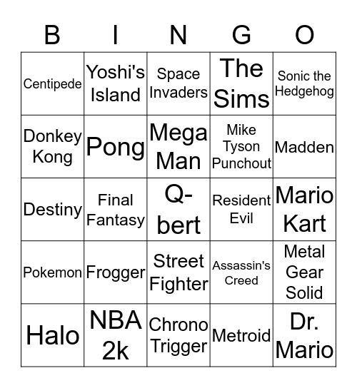 Video Games Bingo Card