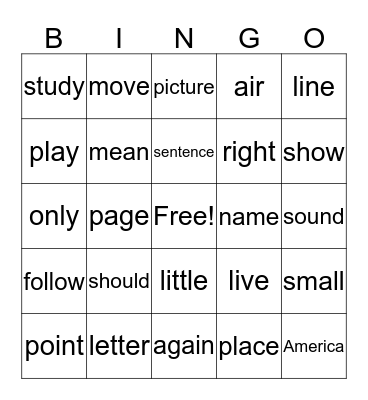Sight Word Bingo (Week 2) Bingo Card
