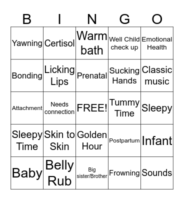 Bonding and Attachment  Bingo Card