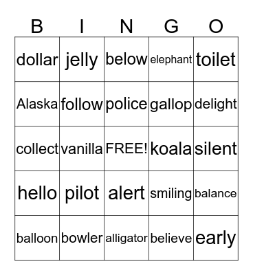 /L/ Medial Bingo Card