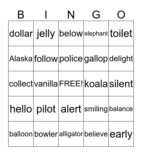 /L/ Medial Bingo Card