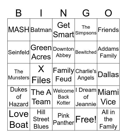 Name That TV Tune Bingo Card