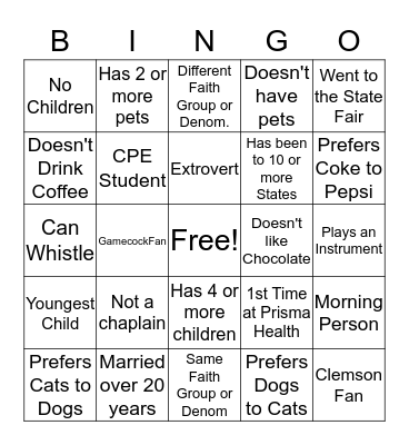 Community Spiritual Connections Bingo Card