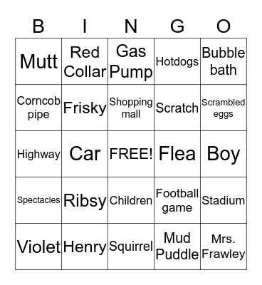Ribsy's Bingo Game Bingo Card