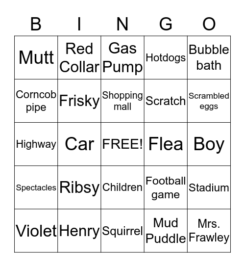 Ribsy's Bingo Game Bingo Card