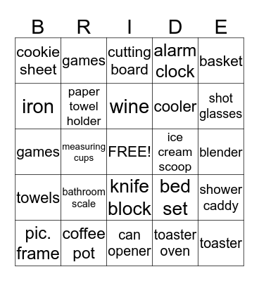 Lacie's Bridal Shower BINGO Card