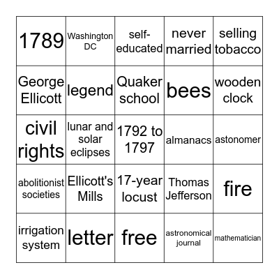 Benjamin Banneker Bingo Card